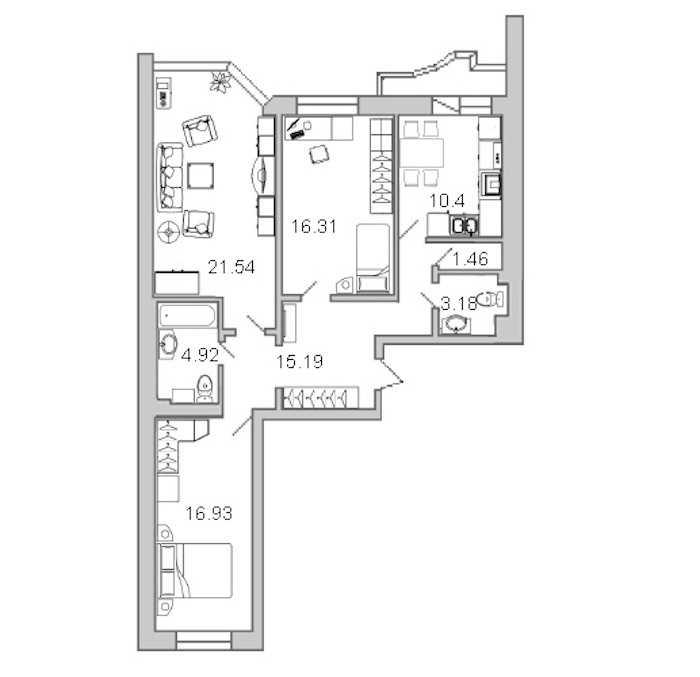 Трехкомнатная квартира в : площадь 91.5 м2 , этаж: 6 – купить в Санкт-Петербурге